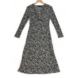 F&F Black & White‎ Animal Print Long Sleeve Twist Dress Sz 10